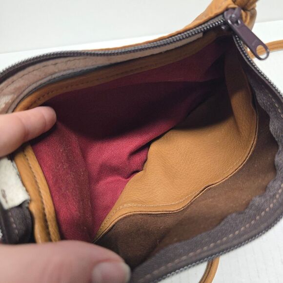 Vintage Raven Works Studio Deerskin Leather & Suede Crossbody Bag Tan & Brown - Picture 7 of 9